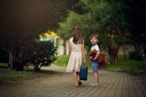 Children walking uo driveway