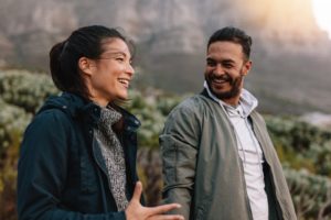 Couple talking while they take a walk in nature