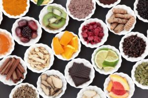 Grid of plates, each with a different health food