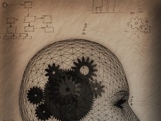 Drawing of gears inside a person's head