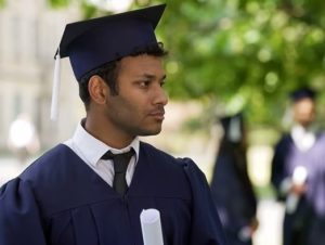 Graduate with worried face, holding diploma