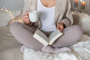 Reading a book inside