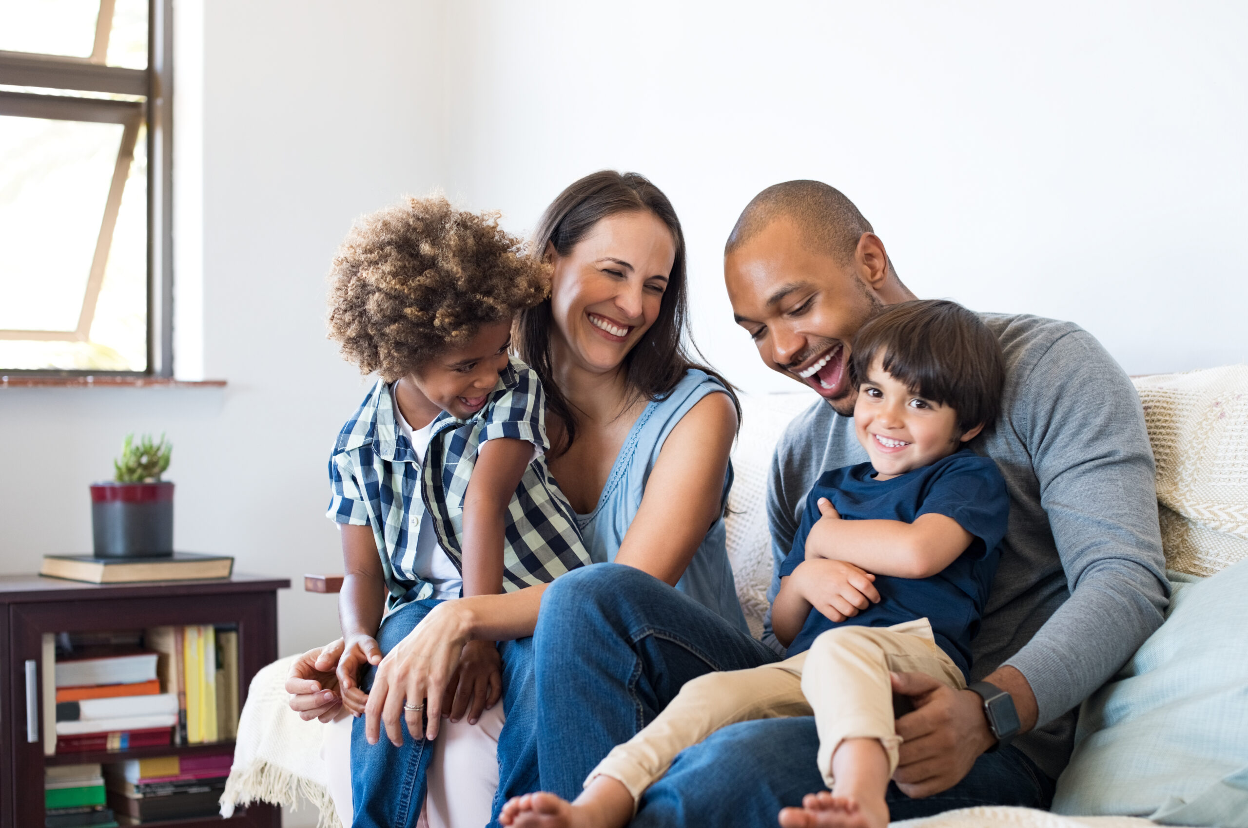 Happy family having fun at home