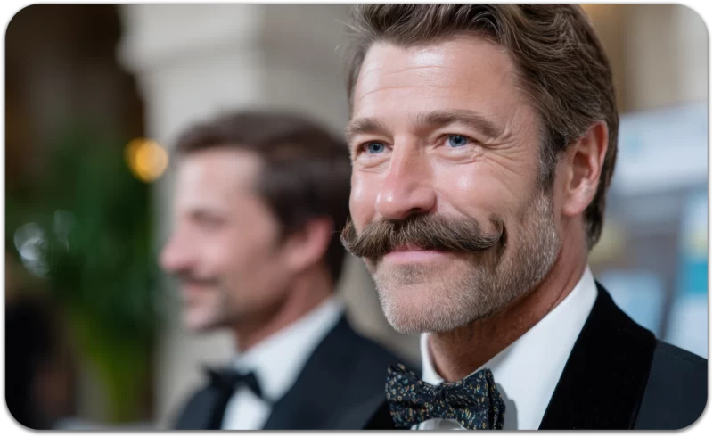 Movember: You Can Grow a Mustache, But Did You Have the Conversation? 2 Man with a styled mustache in a suit during a Movember event.