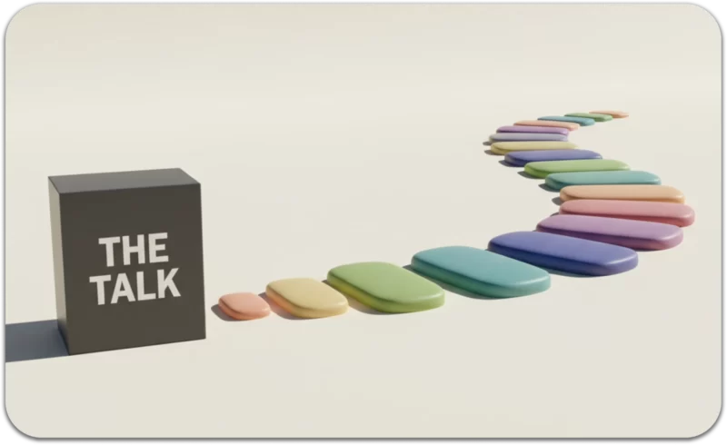 Why the Sex Talk with Kids Is a Myth (And What Works Better) 2 Colorful steps leading to “The Talk” symbolizing a sex talk with kids.