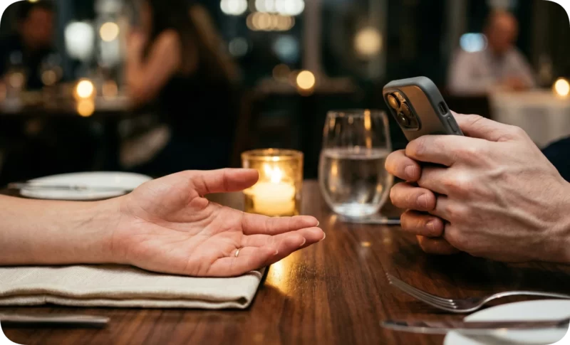smartphone distraction emotional unavailability dinner