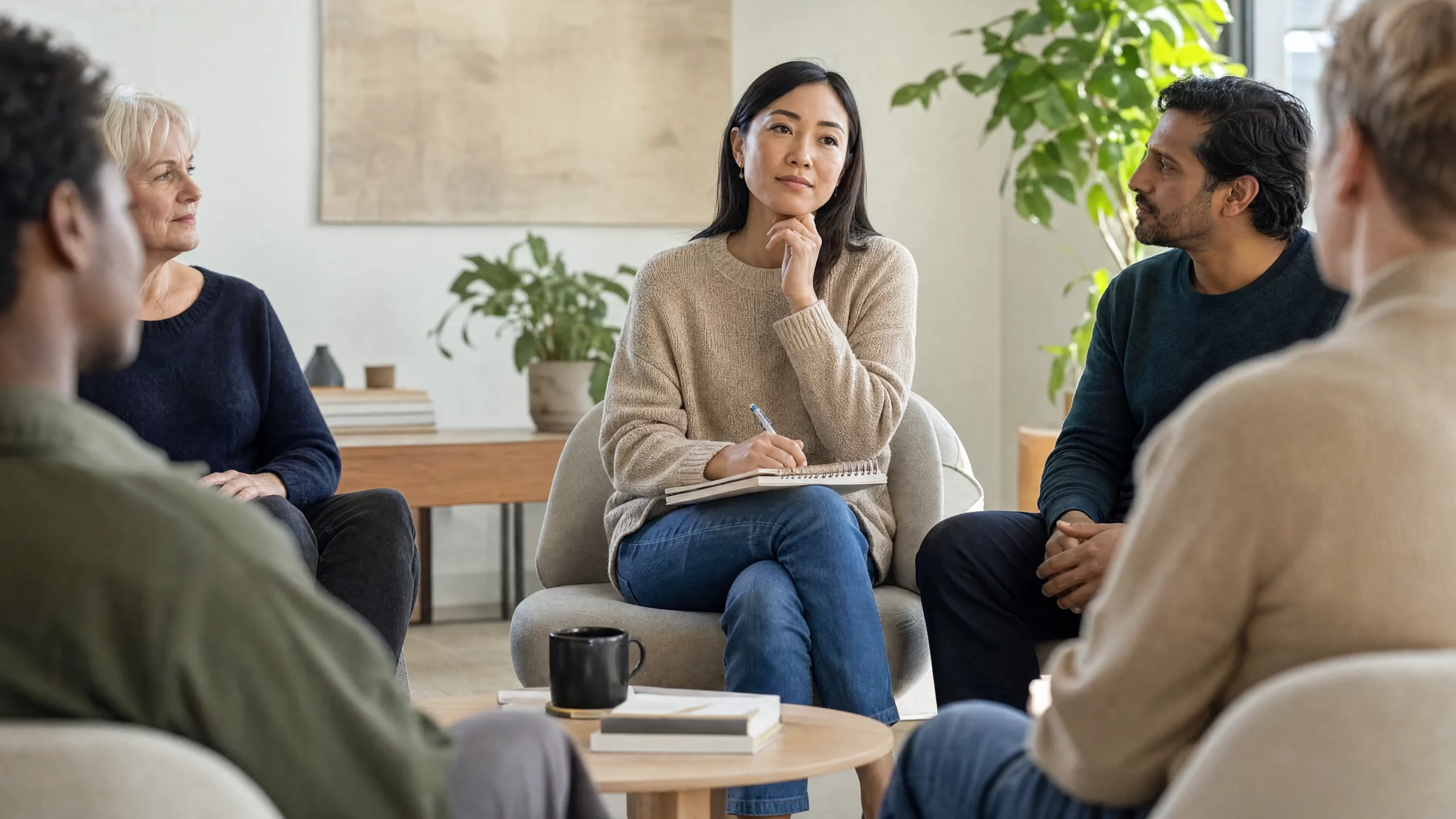 High functioning anxiety support group in a calm therapy setting with inclusive adults