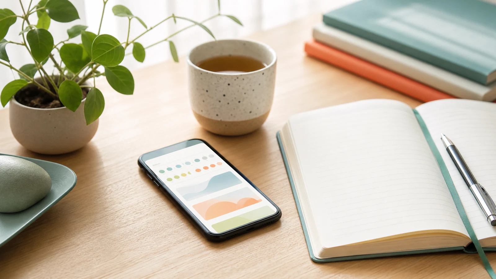 Mood tracking tools with a phone and journal for emotional habits