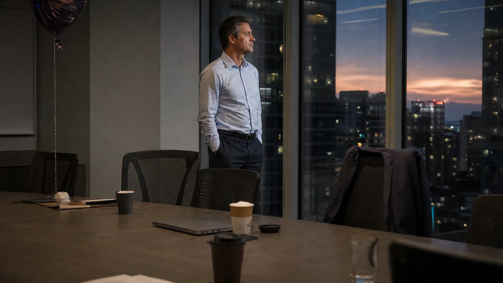 Success and Fulfillment: Why High Achievers Can Still Feel Unfulfilled 2 High-achieving professional standing alone after work and reflecting on success and fulfillment