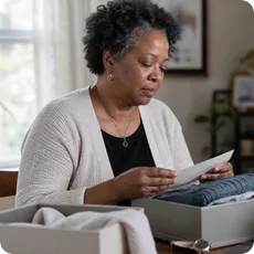 A person looking through keepsakes and memories while grieving.