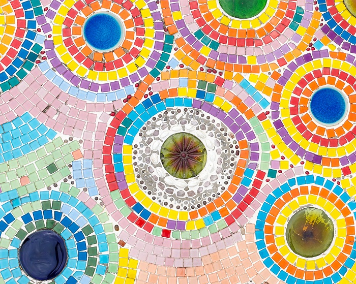 Colorful mosaic with circular patterns