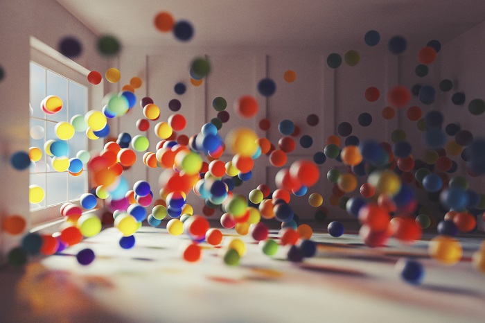 Room filled with colorful balloons