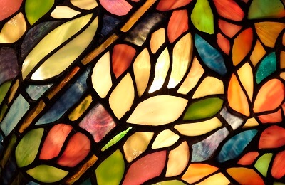 Closeup view of colorful stained glass