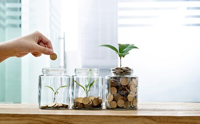 Money growing in a jar