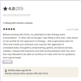 4.8 Star Rating from 20 clients and one client\'s written review
