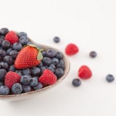 Berries in heart shaped bowl
