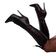 black leather high heel stiletto boots