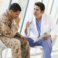 Veteran speaks with medical professional
