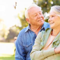 aging couple being flirtatious