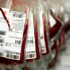 Several bags of donated blood