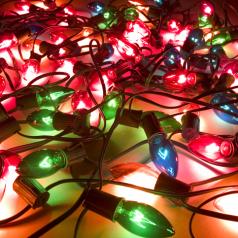 Tangled multicolored holiday lights