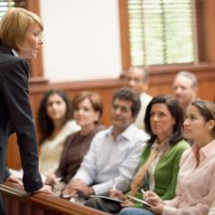 Attorney addressing jury in court