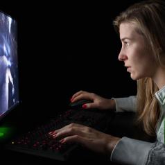 Woman playing an online video game